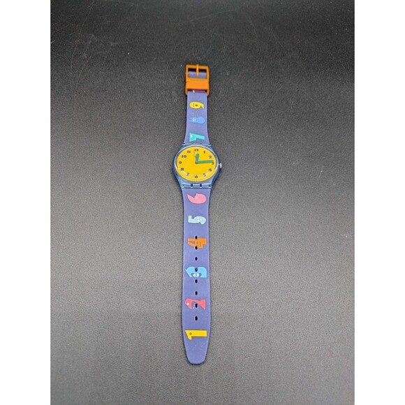 Swatch Gent Soleil Yellow Dial Blue Silicone Band 1 2 3 4 5 6 7 8 9 Print - Picture 1 of 4